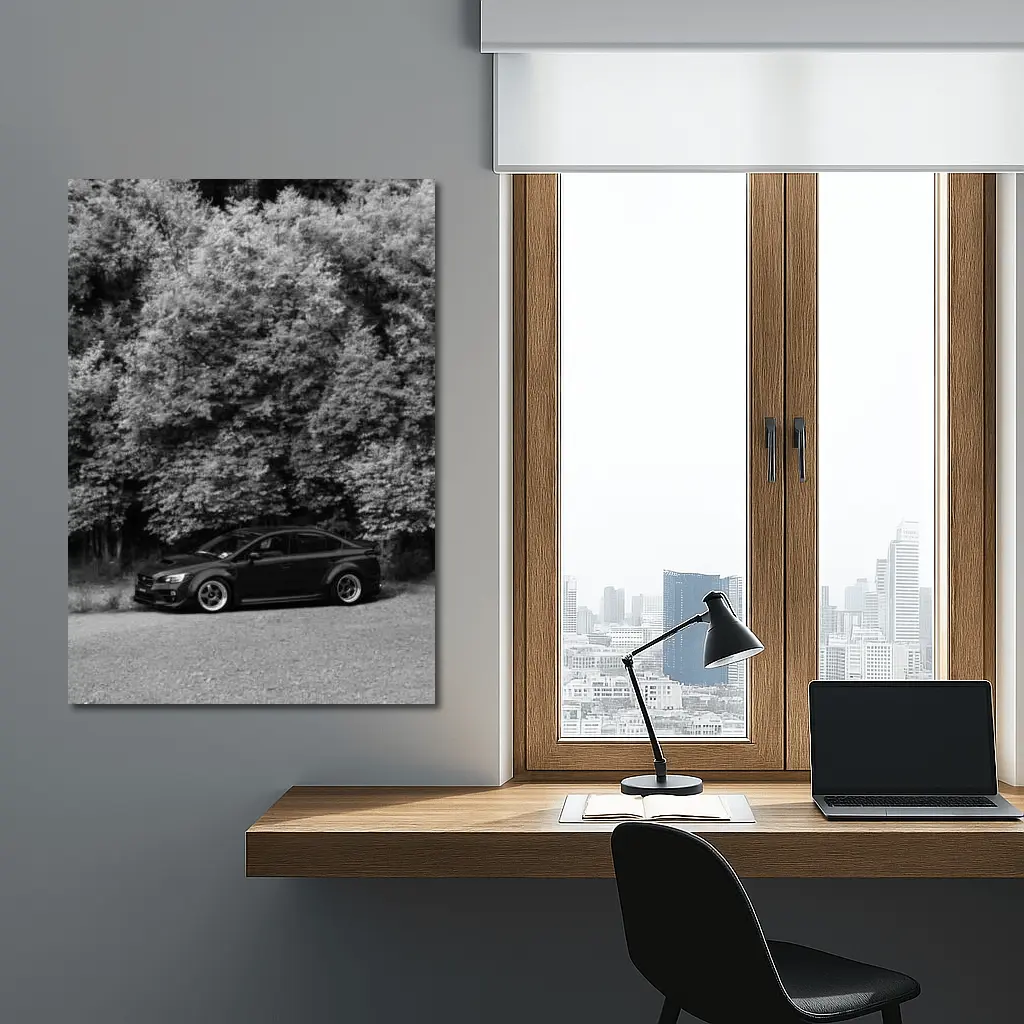 Subaru WRX Black Sedan Forest Background – Wall Art
