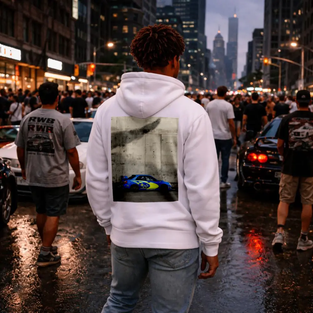 Subaru Impreza WRX Blue Rally Car Concrete Wall – Hoodies