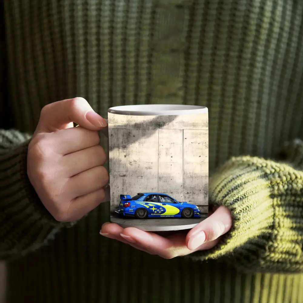 Subaru Impreza WRX Blue Rally Car Concrete Wall – Mugs