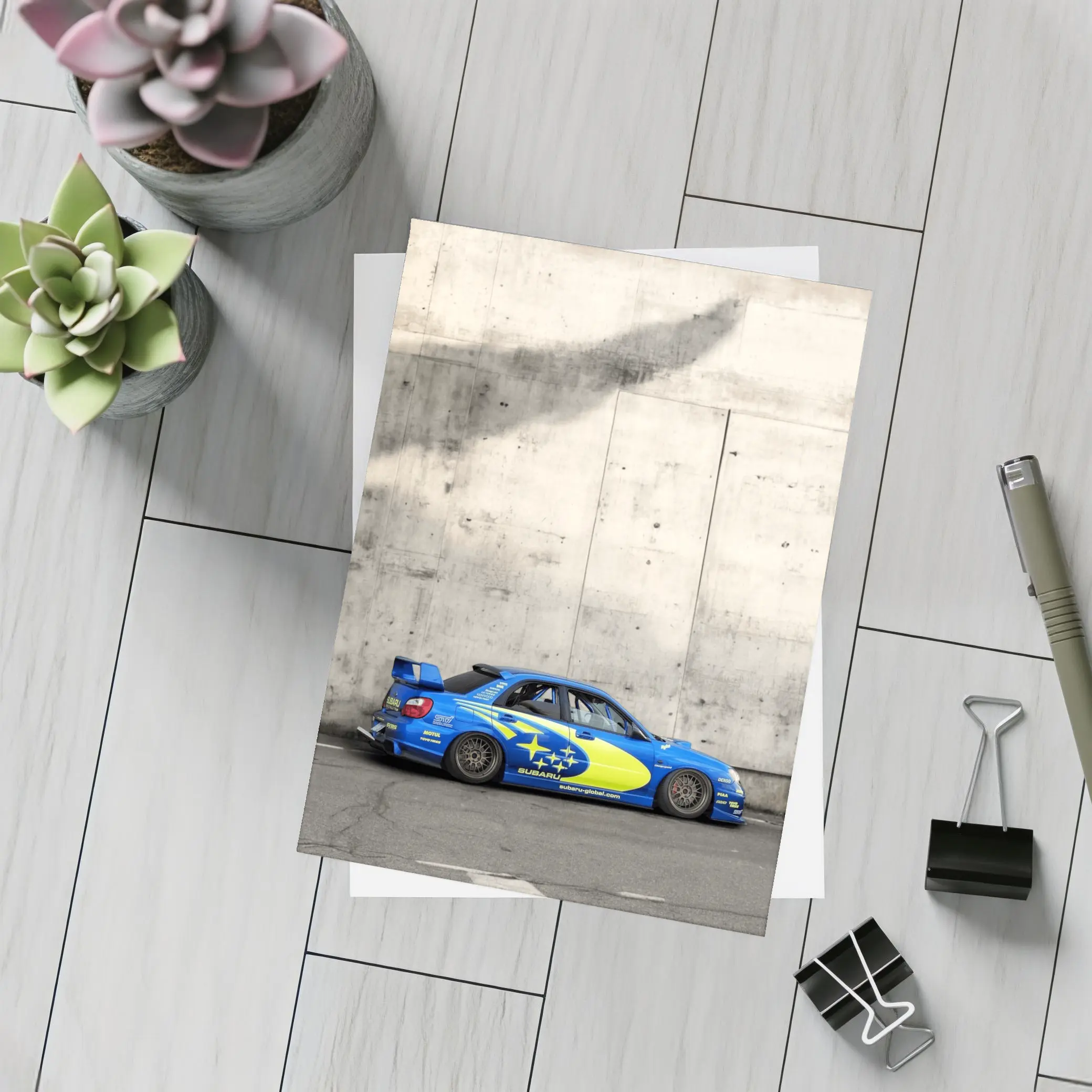 Subaru Impreza WRX Blue Rally Car Concrete Wall – Postcards