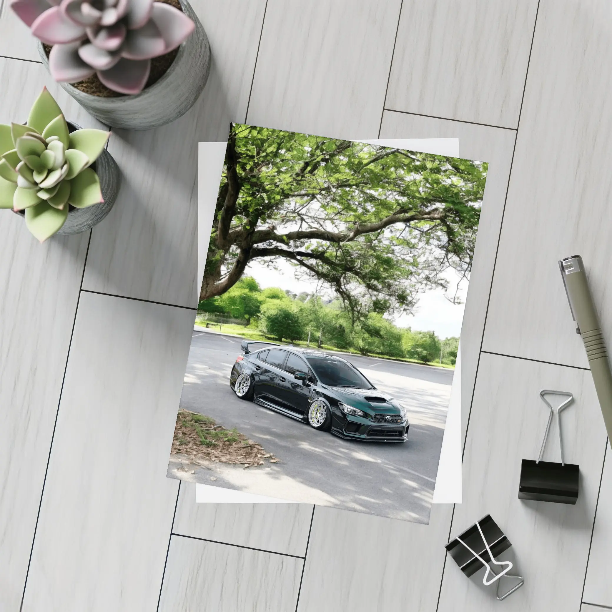 Subaru WRX STI Slammed Under Green Trees – Postcards