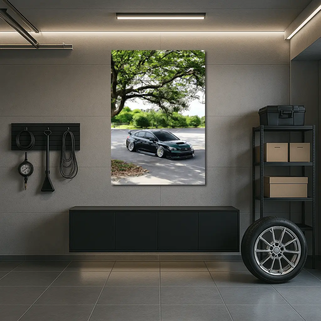 Subaru WRX STI Slammed Under Green Trees – Wall Art