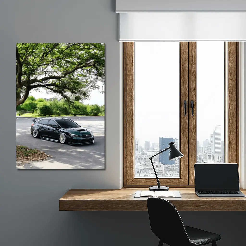 Subaru WRX STI Slammed Under Green Trees – Wall Art
