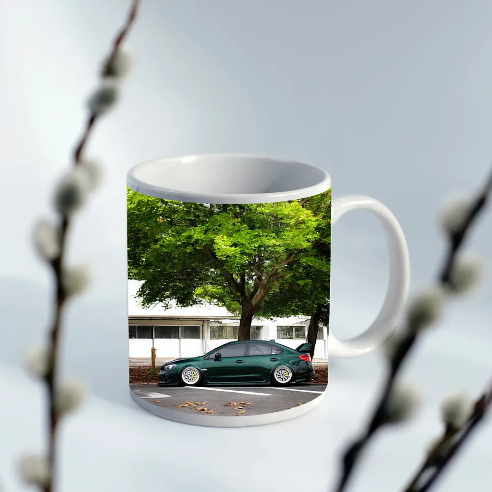 Subaru WRX STI Slammed Green Parking Lot – Mugs