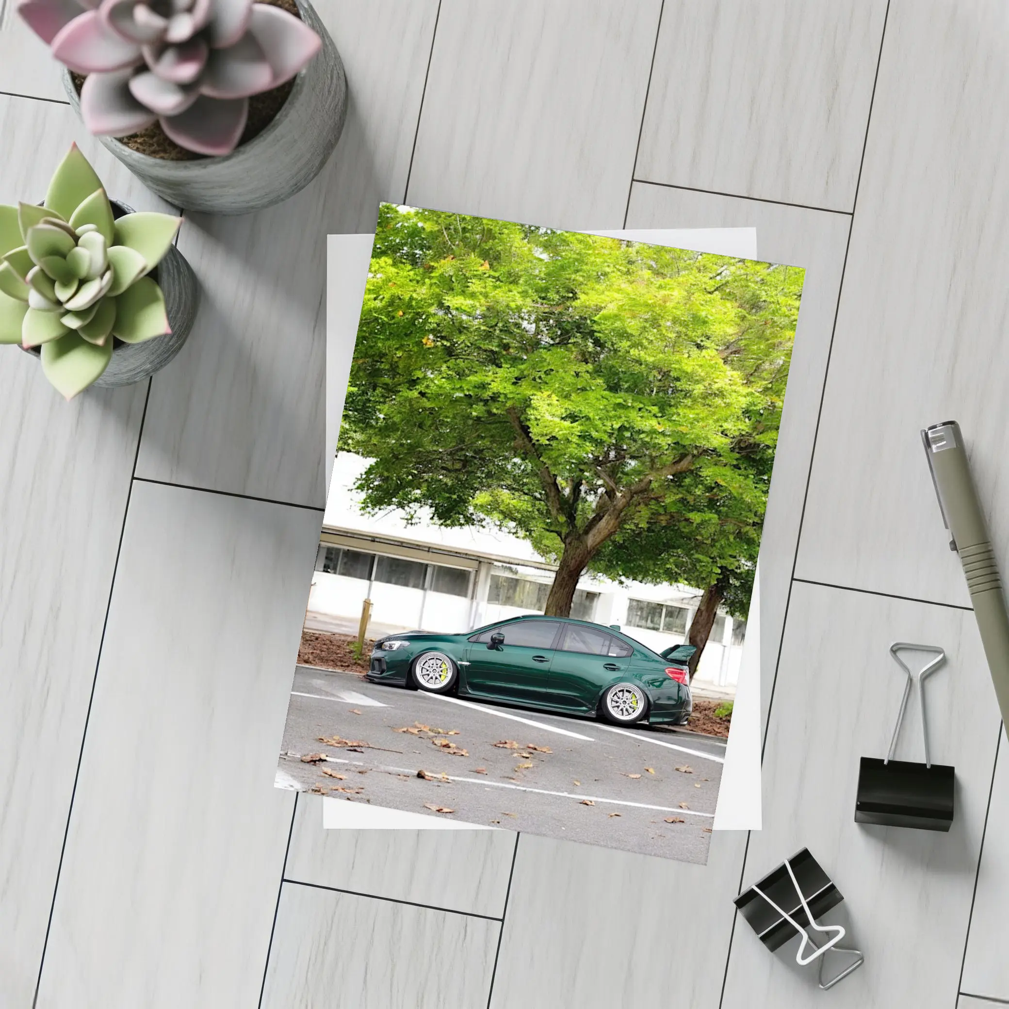 Subaru WRX STI Slammed Green Parking Lot – Postcards