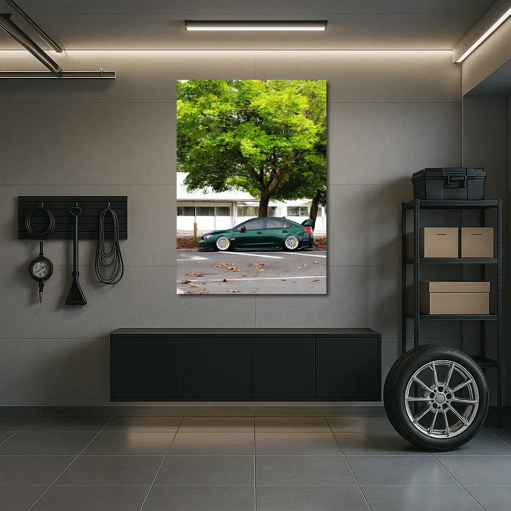Subaru WRX STI Slammed Green Parking Lot – Wall Art
