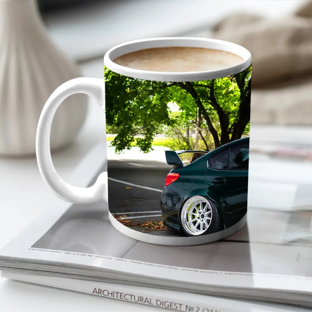 Subaru WRX STI Green Stance Street Shot – Mugs