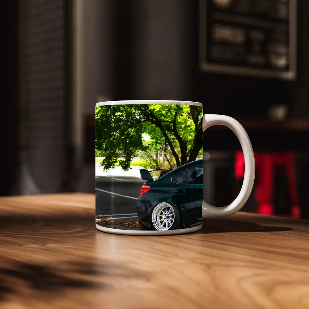 Subaru WRX STI Green Stance Street Shot – Mugs