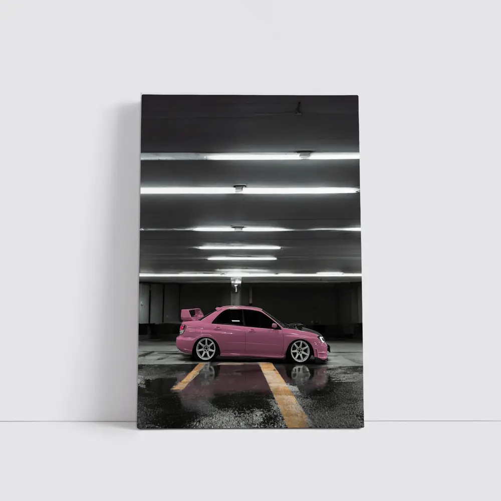 Pink Subaru WRX Parked Underground Garage – Wall Art