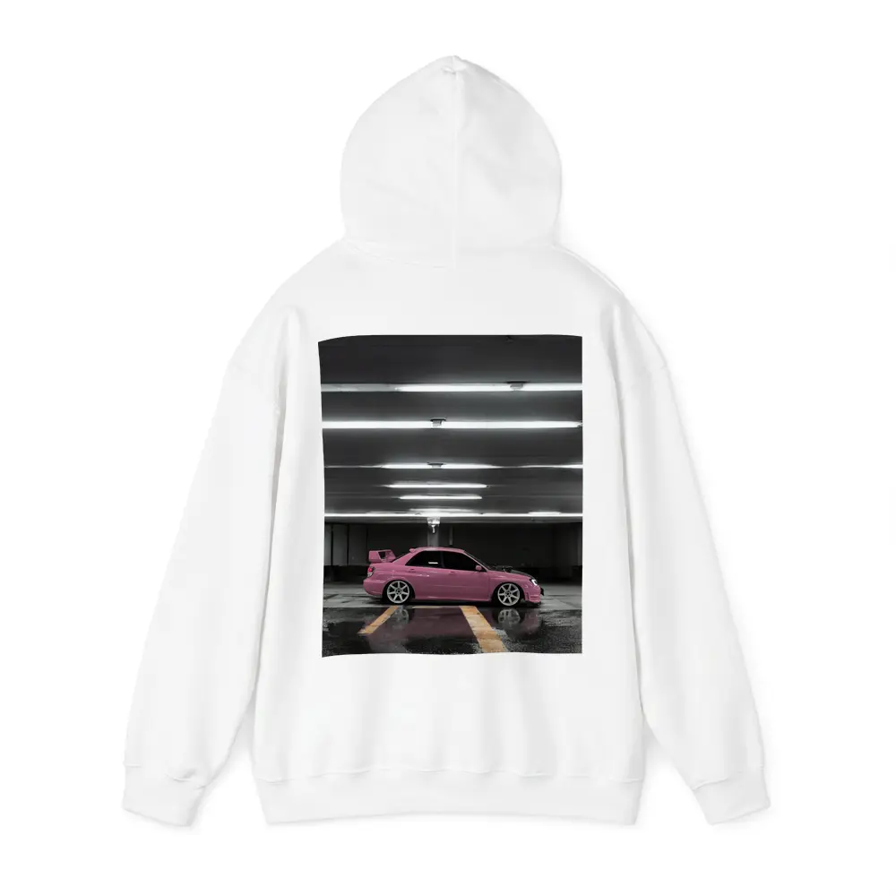 Pink Subaru WRX Parked Underground Garage – Hoodies
