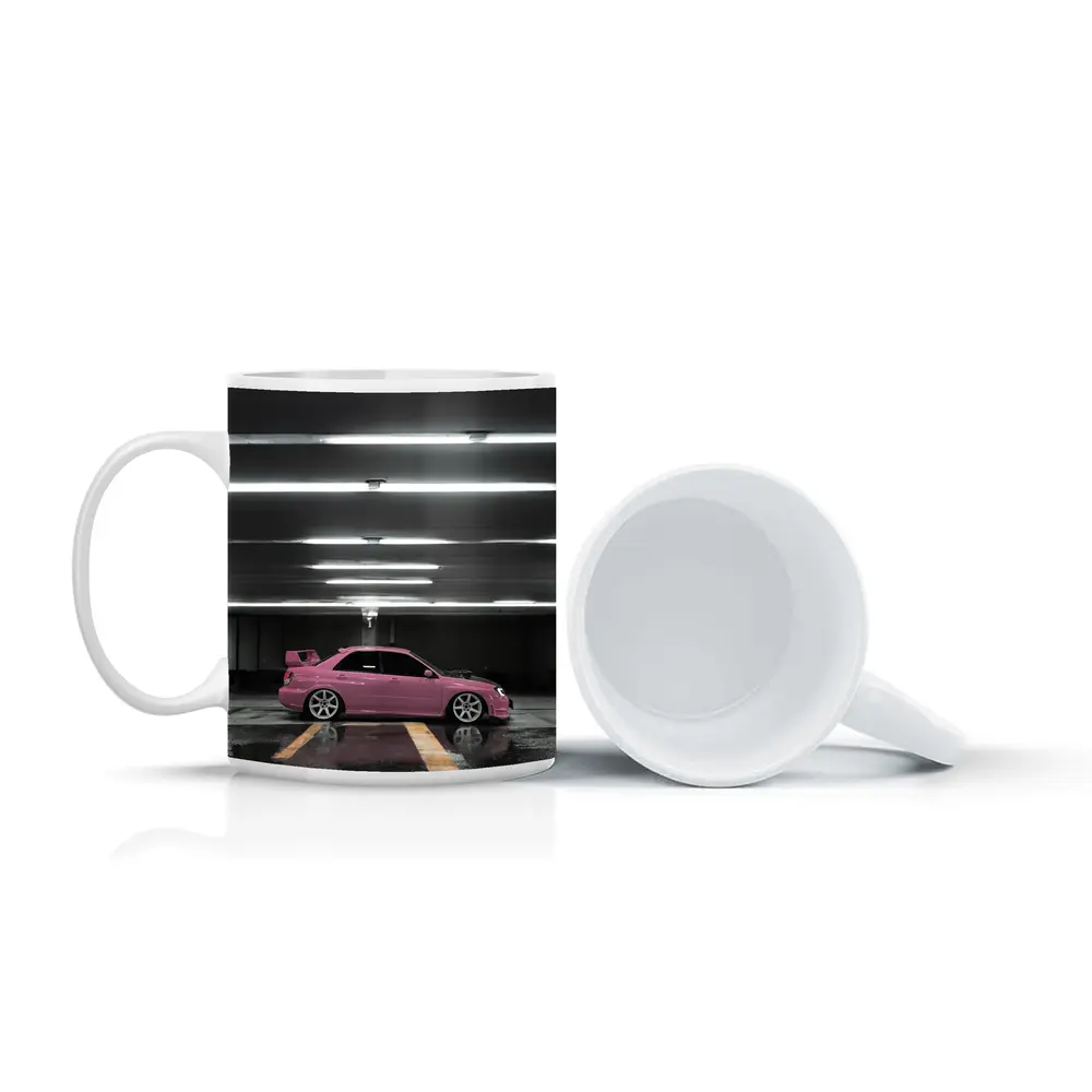 Pink Subaru WRX Parked Underground Garage – Mugs
