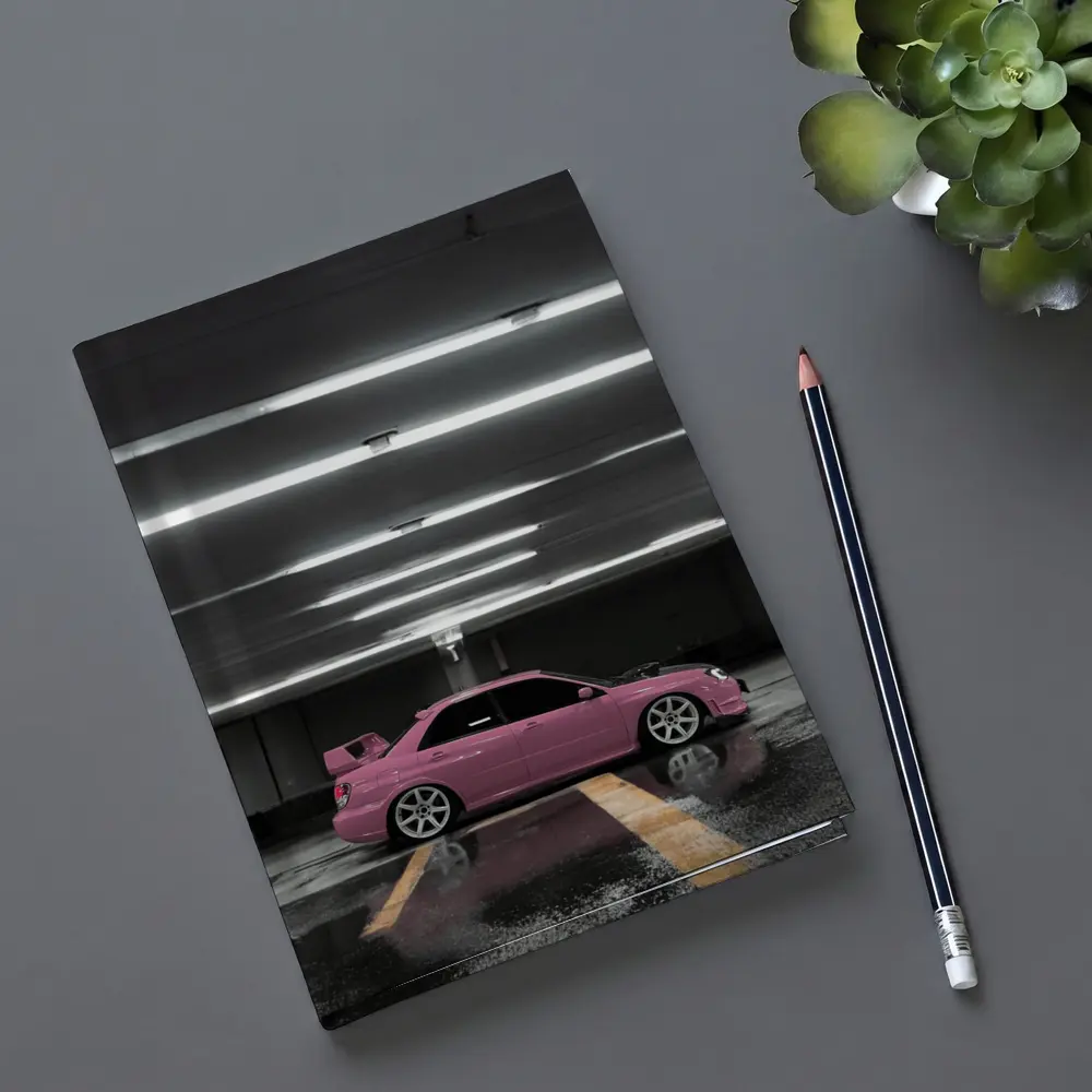 Pink Subaru WRX Parked Underground Garage – Notebooks