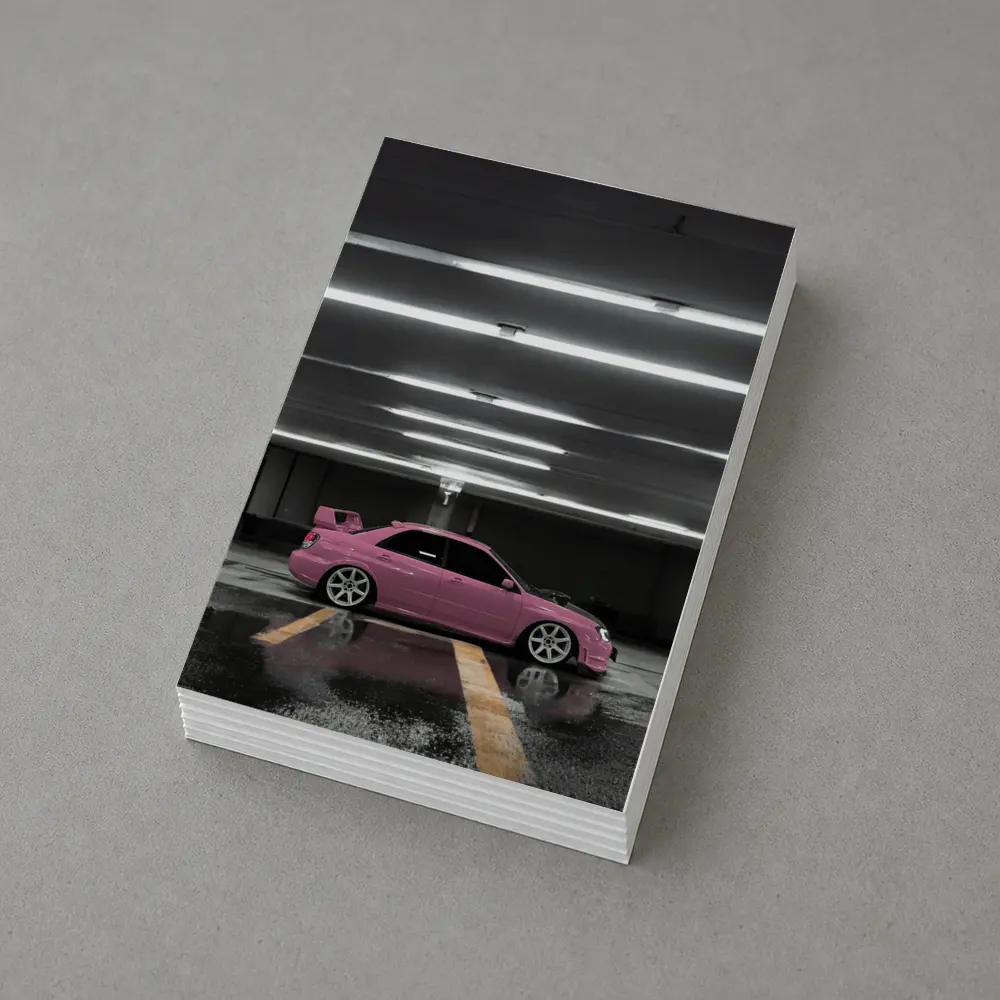 Pink Subaru WRX Parked Underground Garage – Postcards
