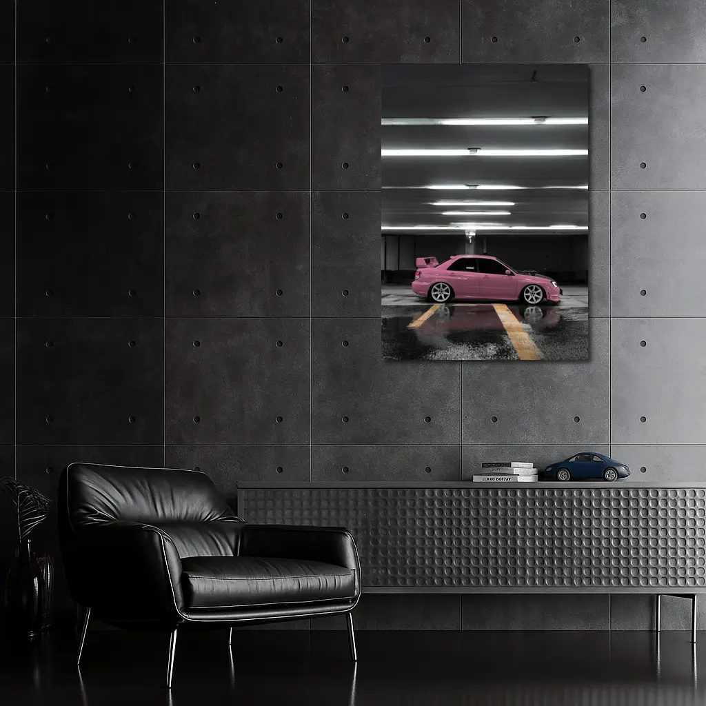Pink Subaru WRX Parked Underground Garage – Wall Art