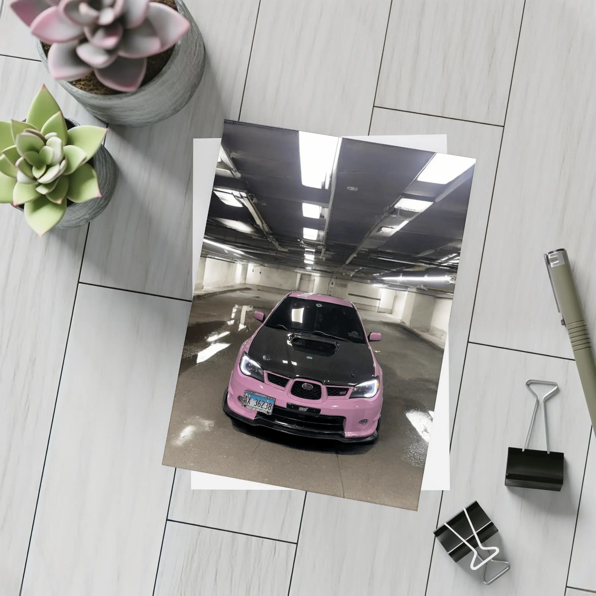 Pink Subaru WRX STI Underground Parking Garage – Postcards