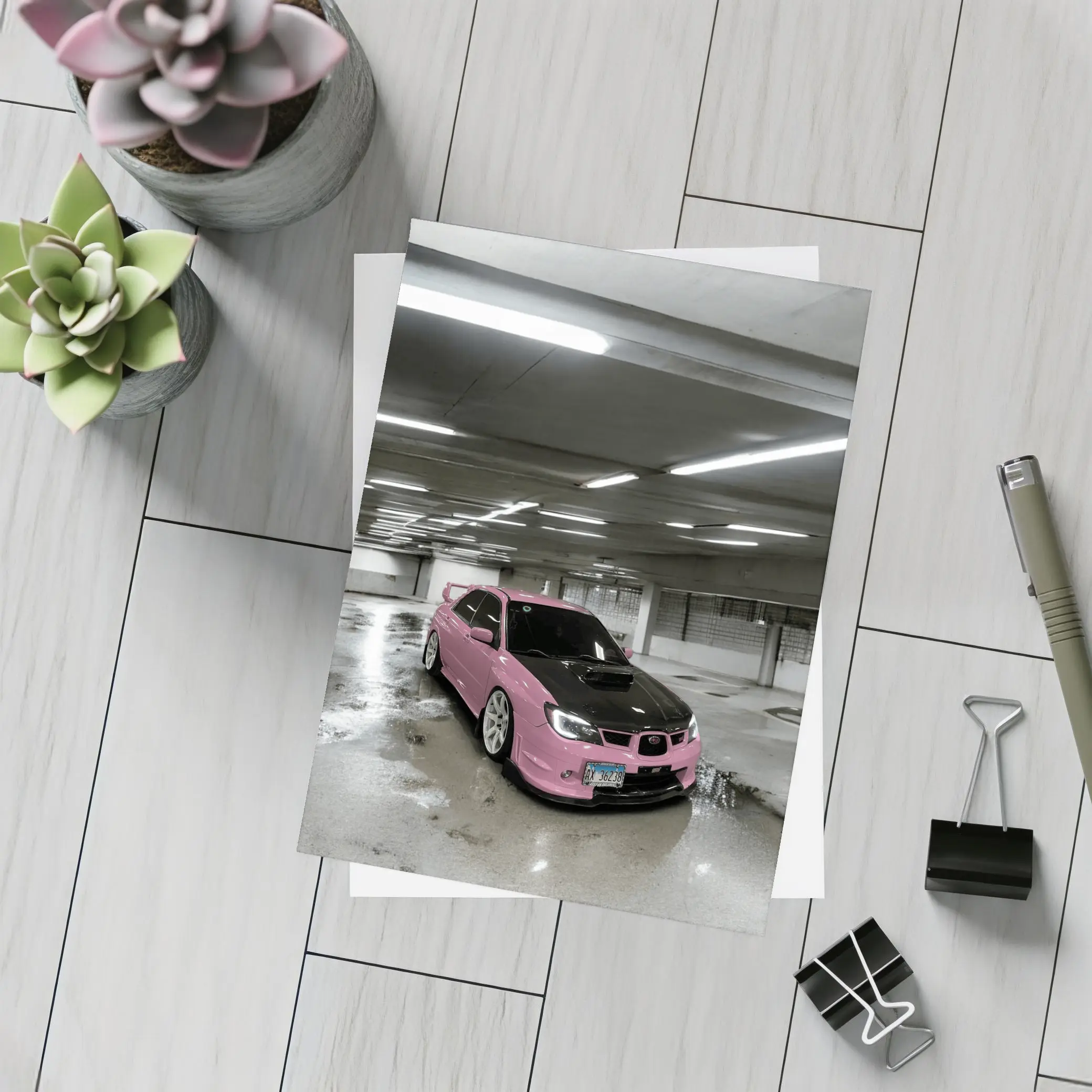 Pink Subaru WRX STI Underground Parking Garage – Postcards