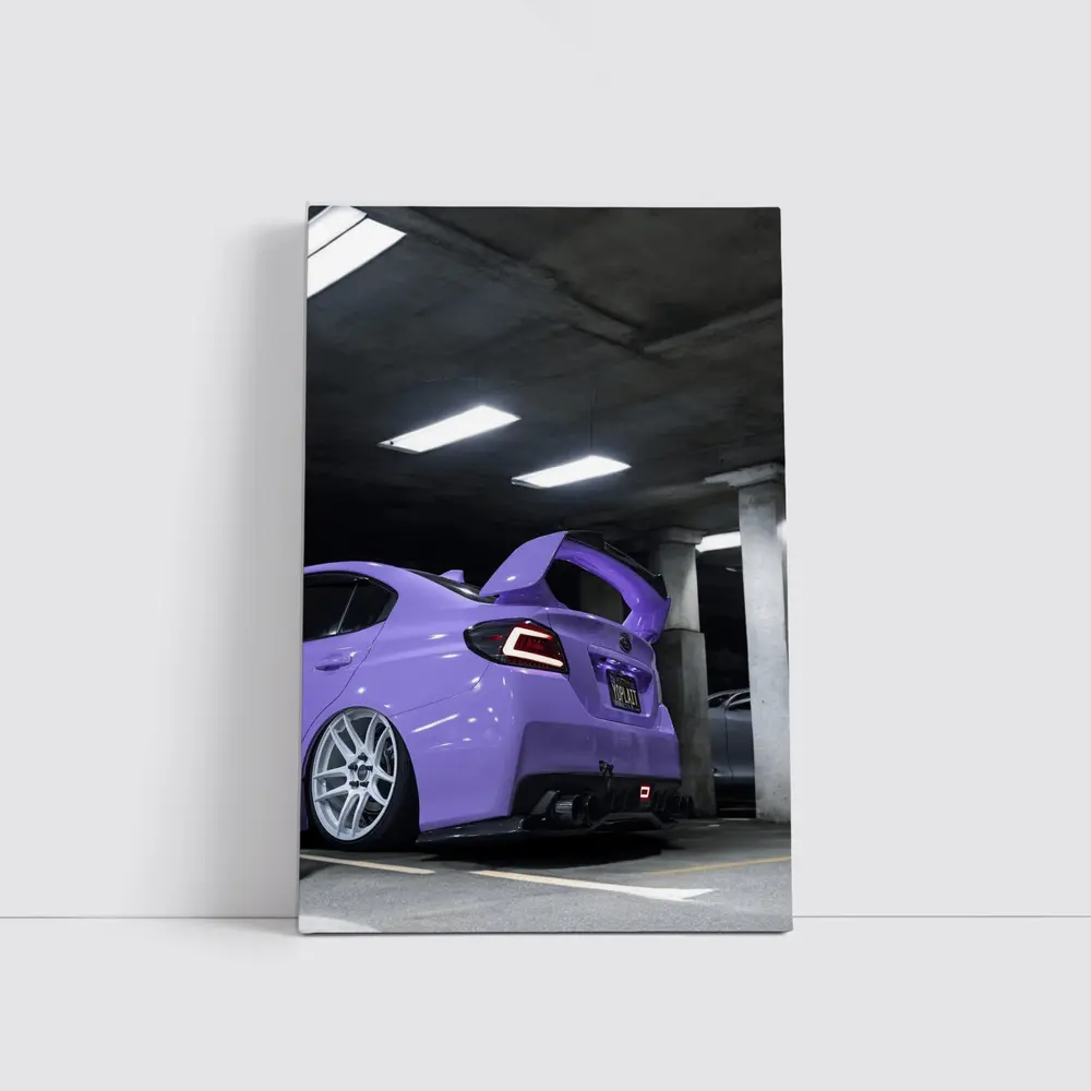 Purple Subaru WRX Parked Underground Garage – Wall Art