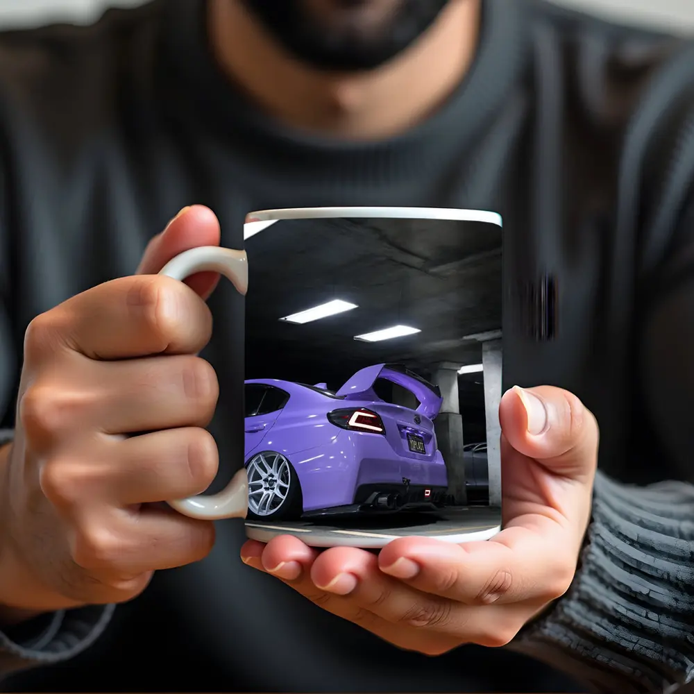 Purple Subaru WRX Parked Underground Garage – Mugs