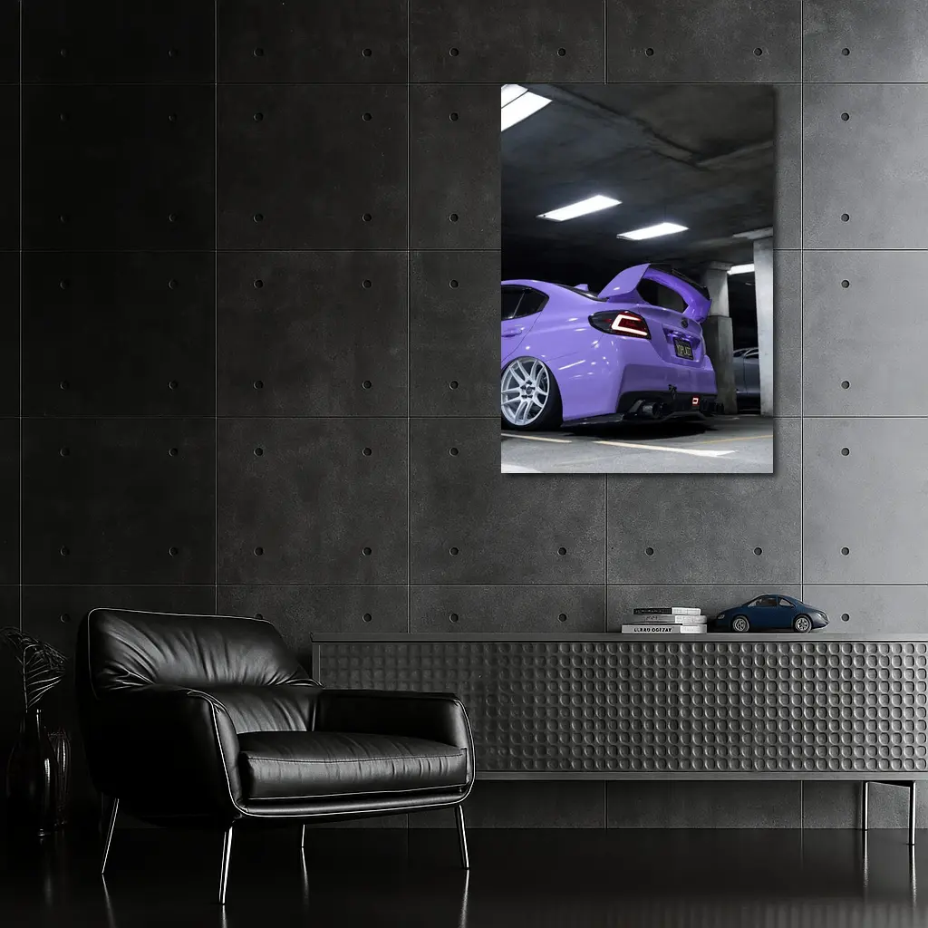 Purple Subaru WRX Parked Underground Garage – Wall Art
