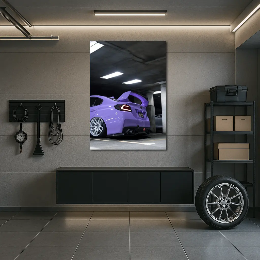 Purple Subaru WRX Parked Underground Garage – Wall Art