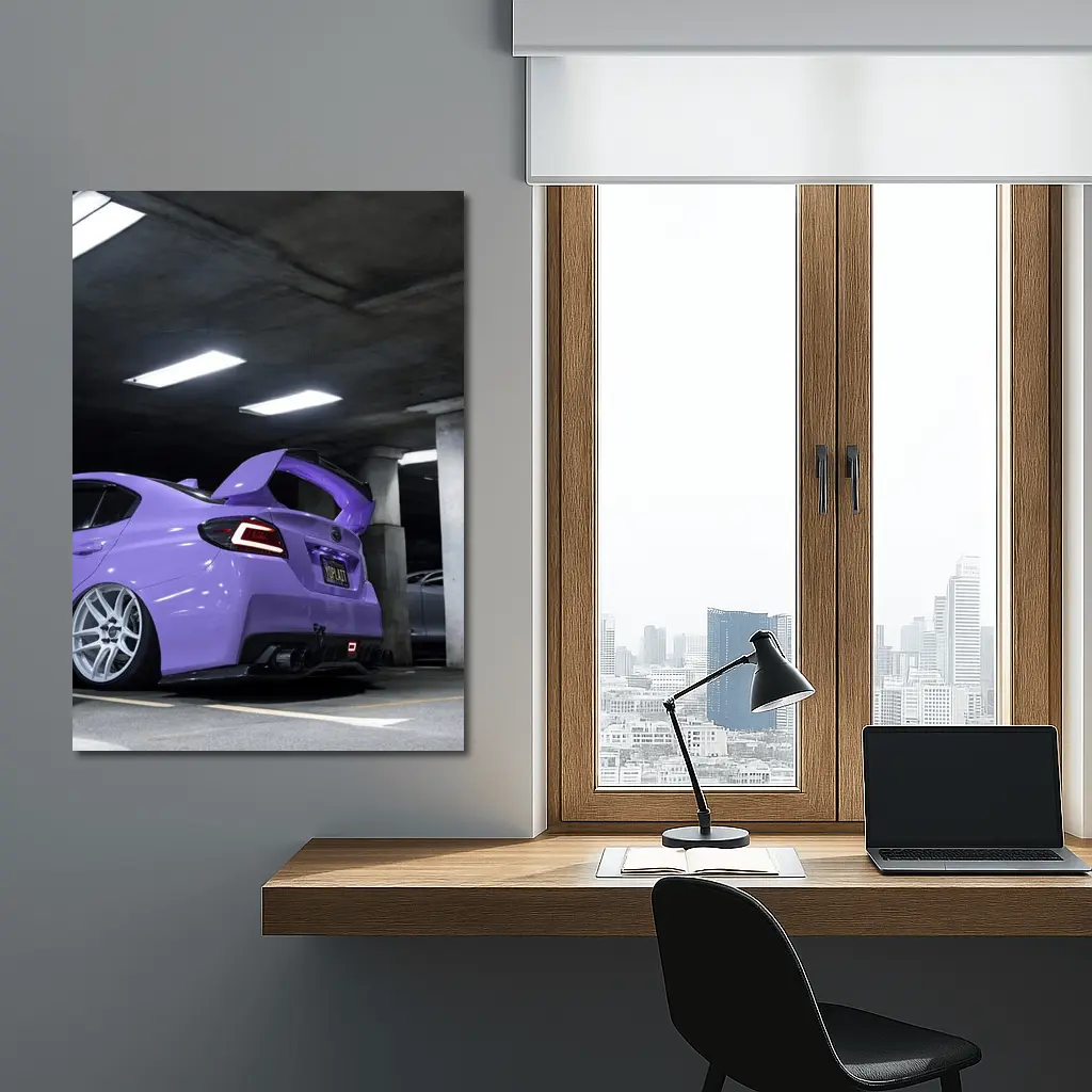 Purple Subaru WRX Parked Underground Garage – Wall Art