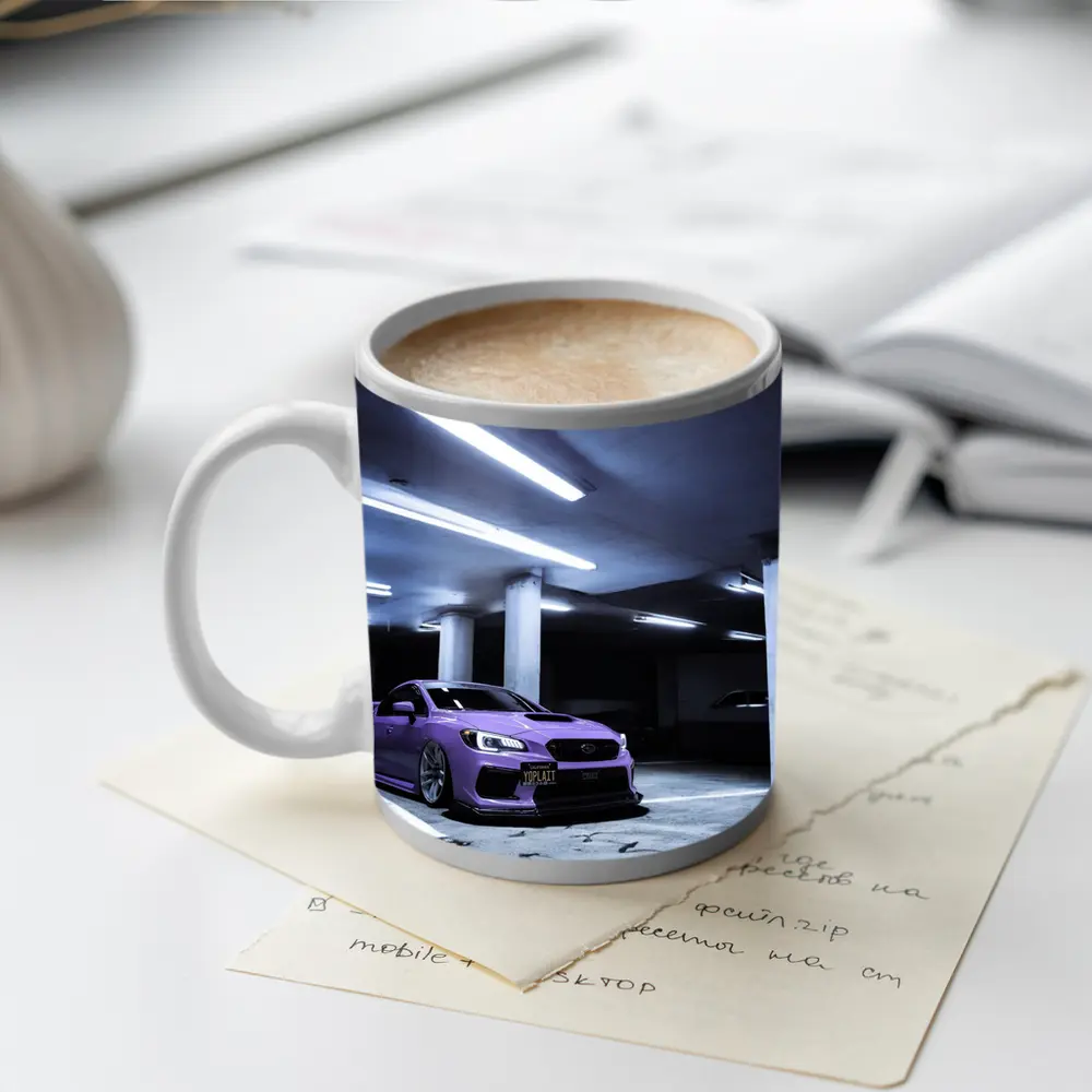 Subaru WRX Purple Stance Parking Garage Night – Mugs