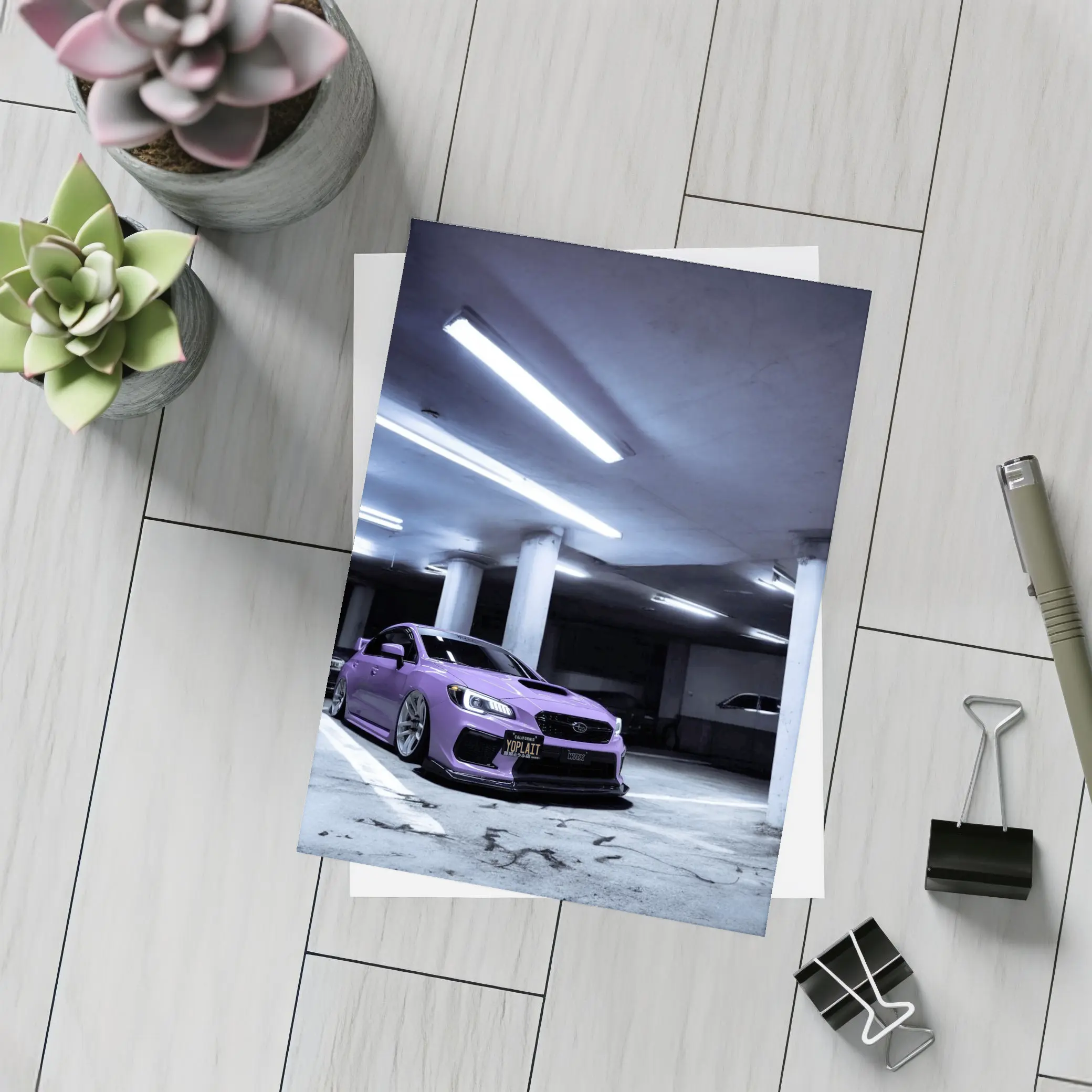 Subaru WRX Purple Stance Parking Garage Night – Postcards