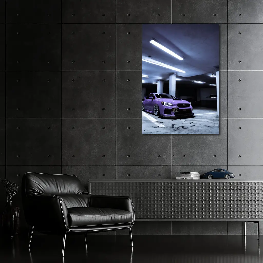 Subaru WRX Purple Stance Parking Garage Night – Wall Art