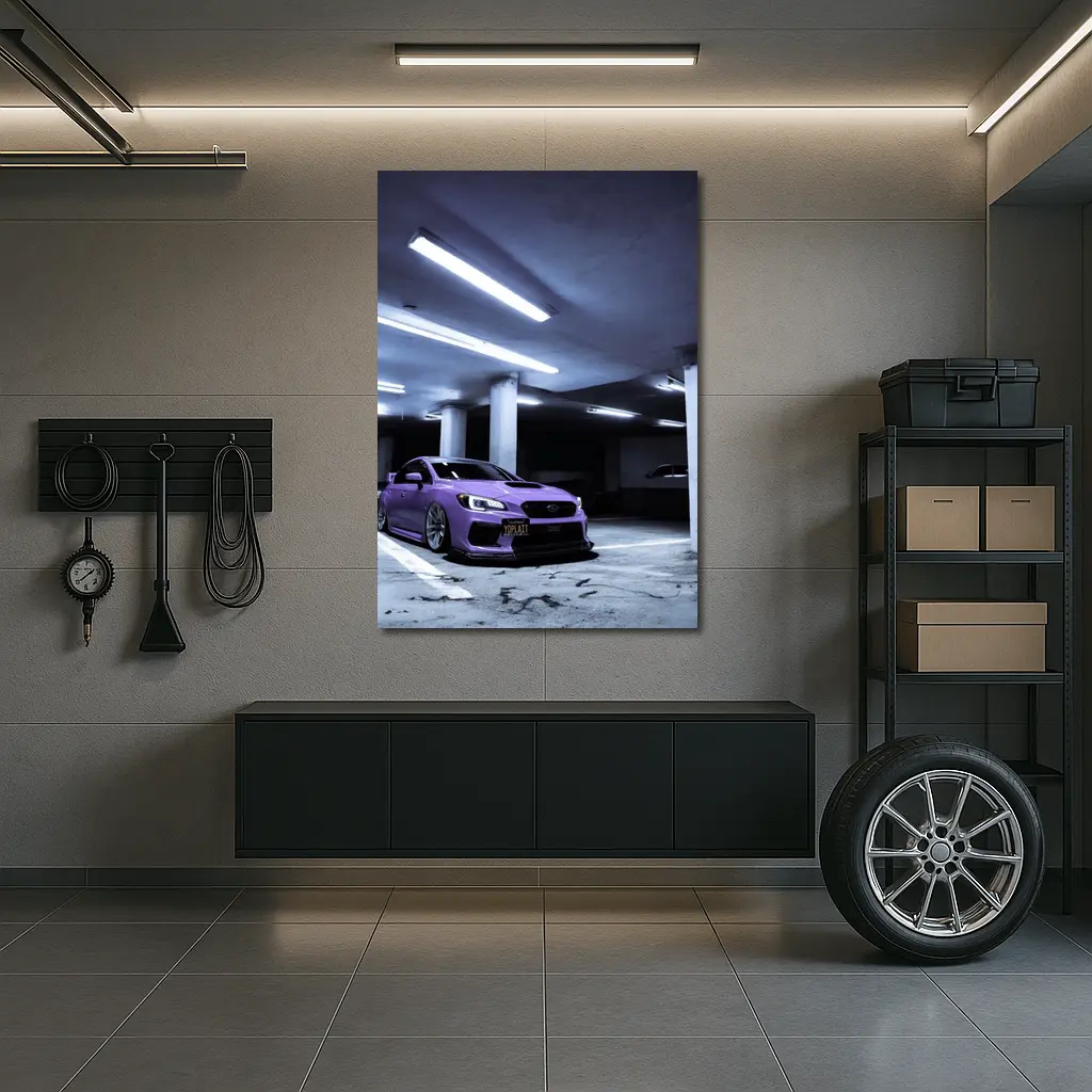 Subaru WRX Purple Stance Parking Garage Night – Wall Art
