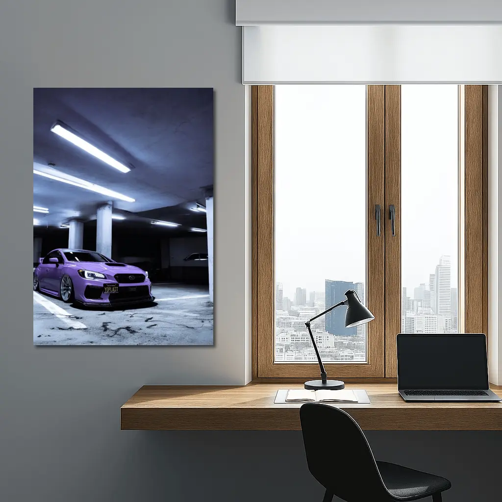 Subaru WRX Purple Stance Parking Garage Night – Wall Art