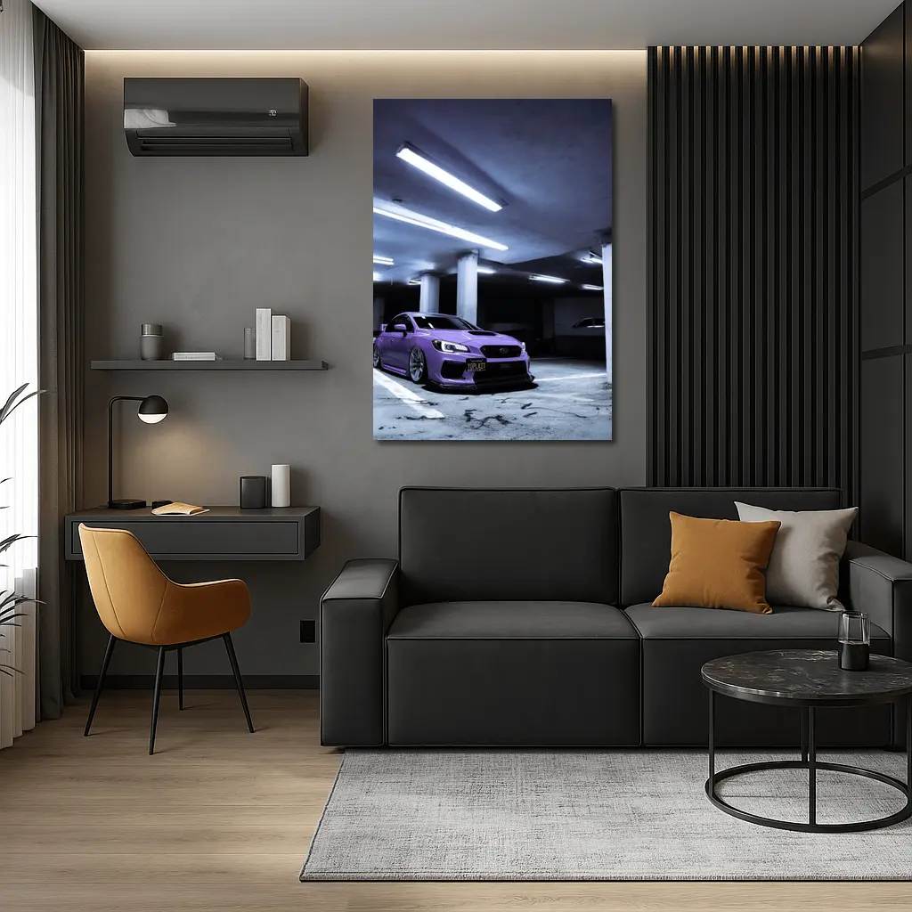Subaru WRX Purple Stance Parking Garage Night – Wall Art