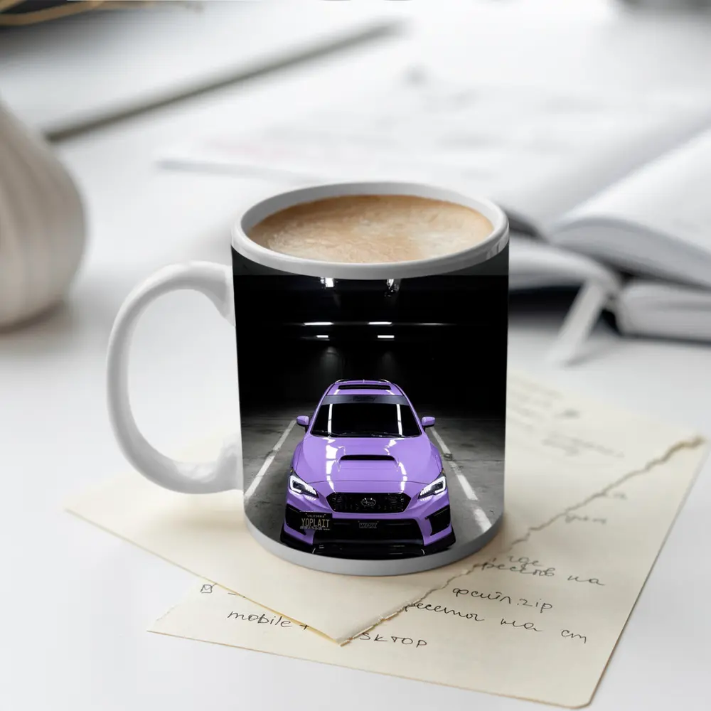 Purple Subaru WRX Parked Underground Garage – Mugs