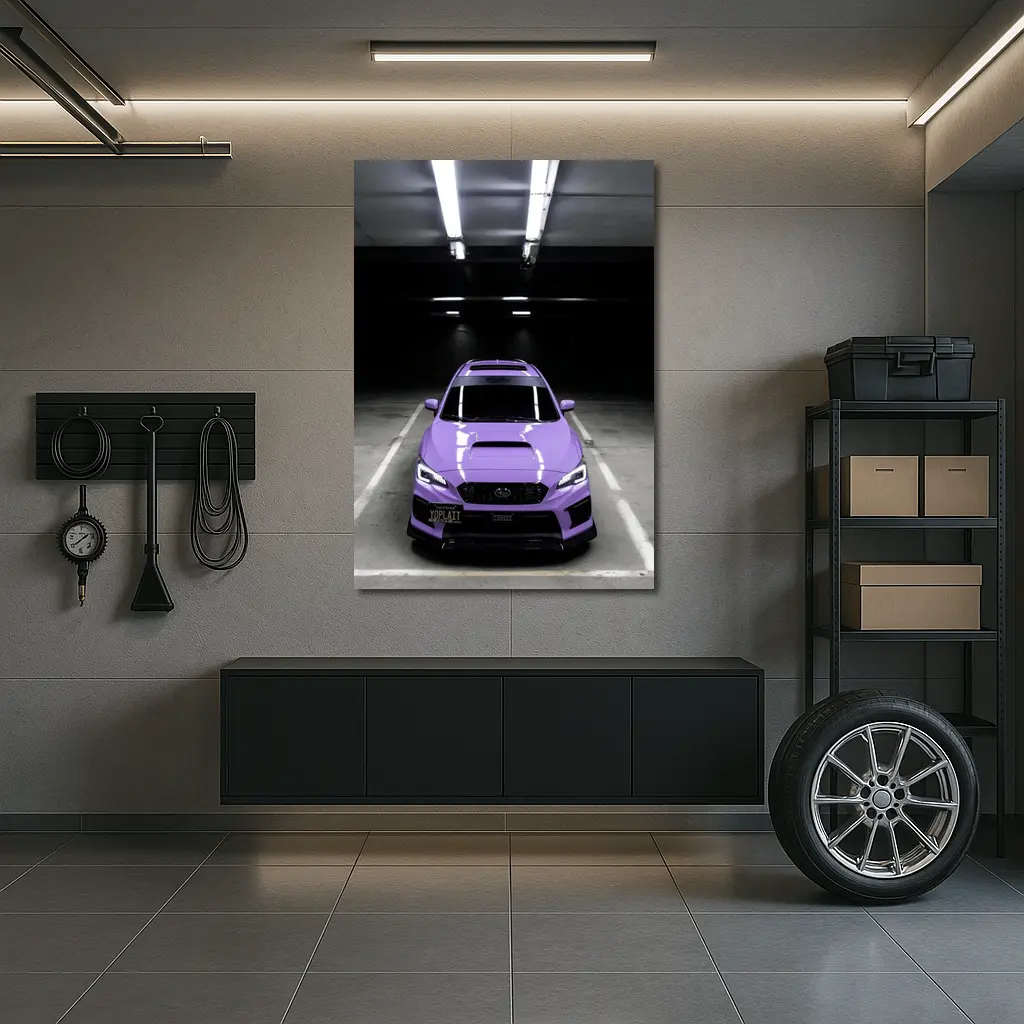 Purple Subaru WRX Parked Underground Garage – Wall Art