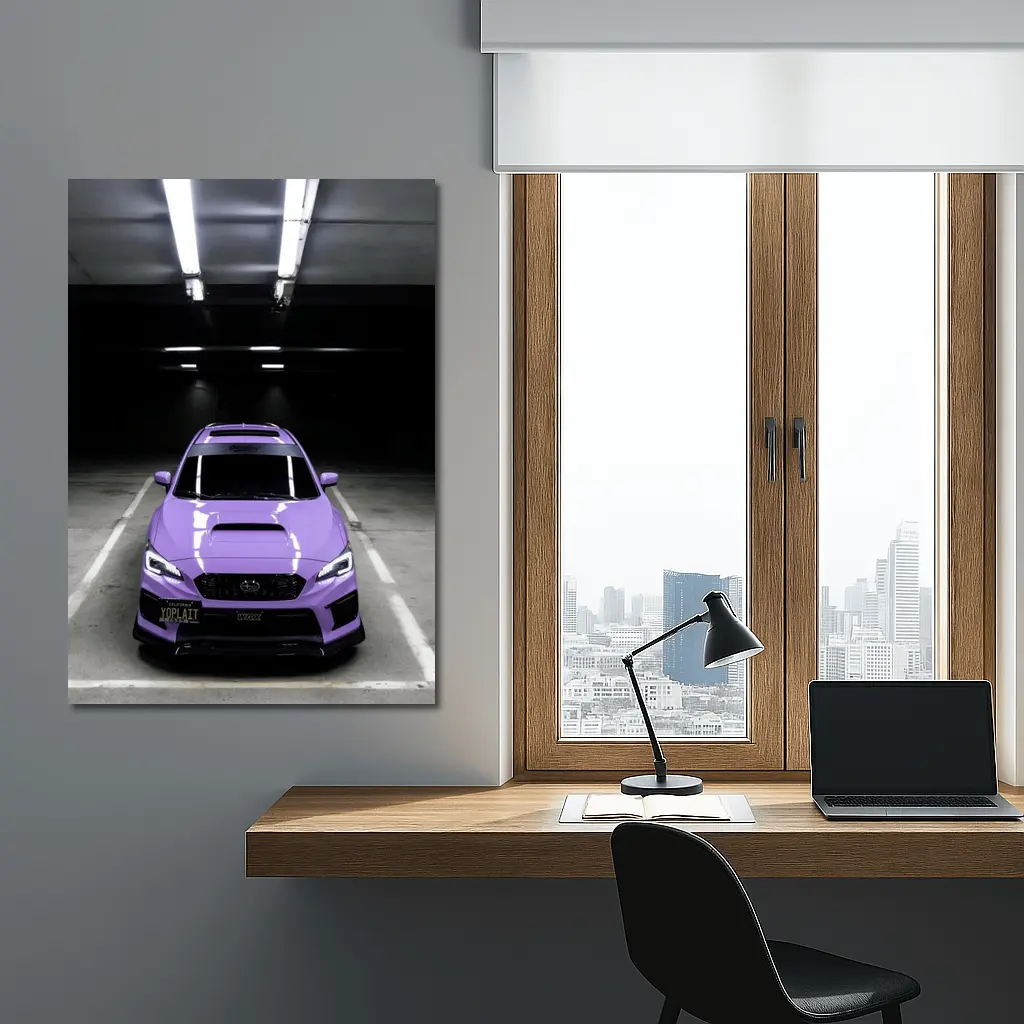 Purple Subaru WRX Parked Underground Garage – Wall Art