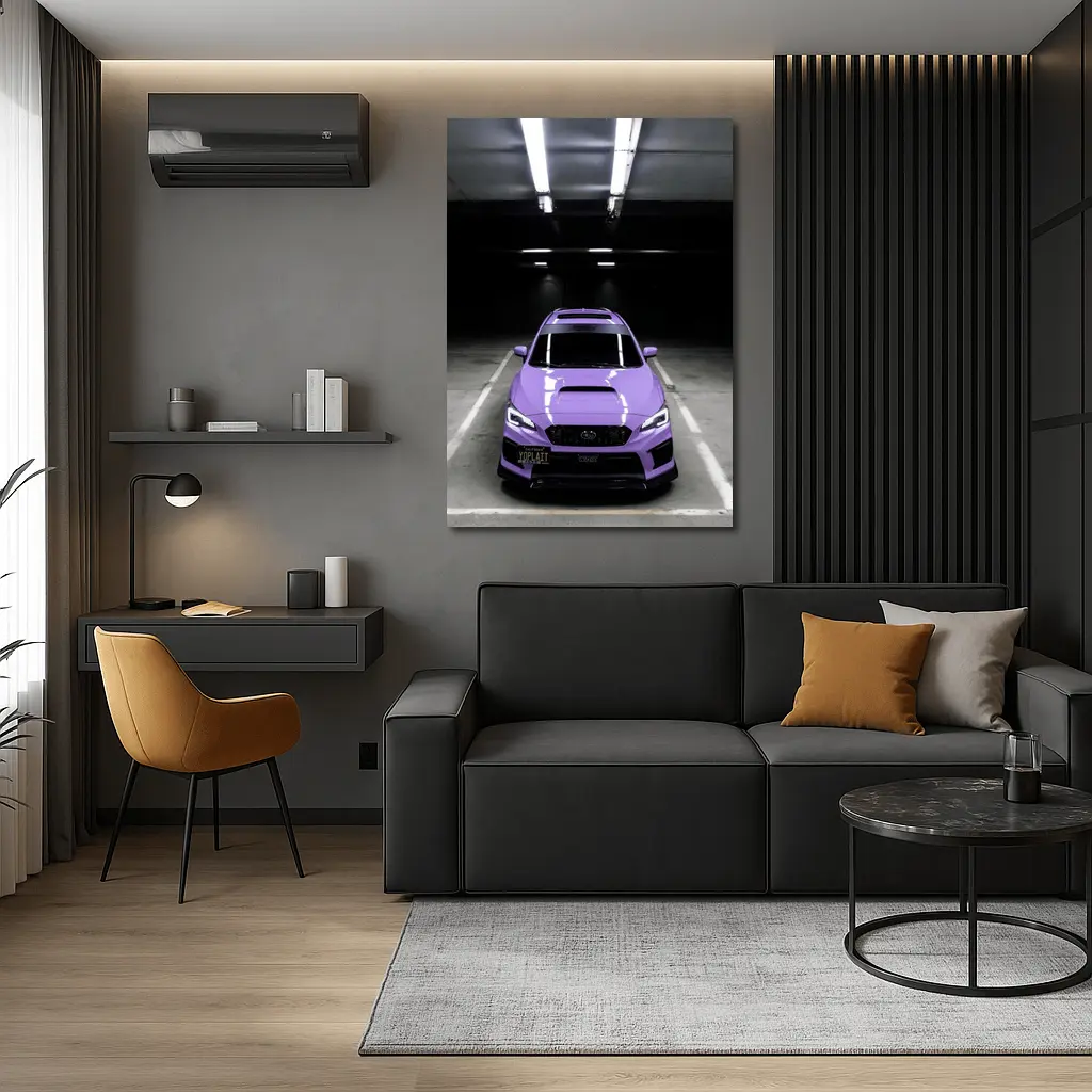 Purple Subaru WRX Parked Underground Garage – Wall Art