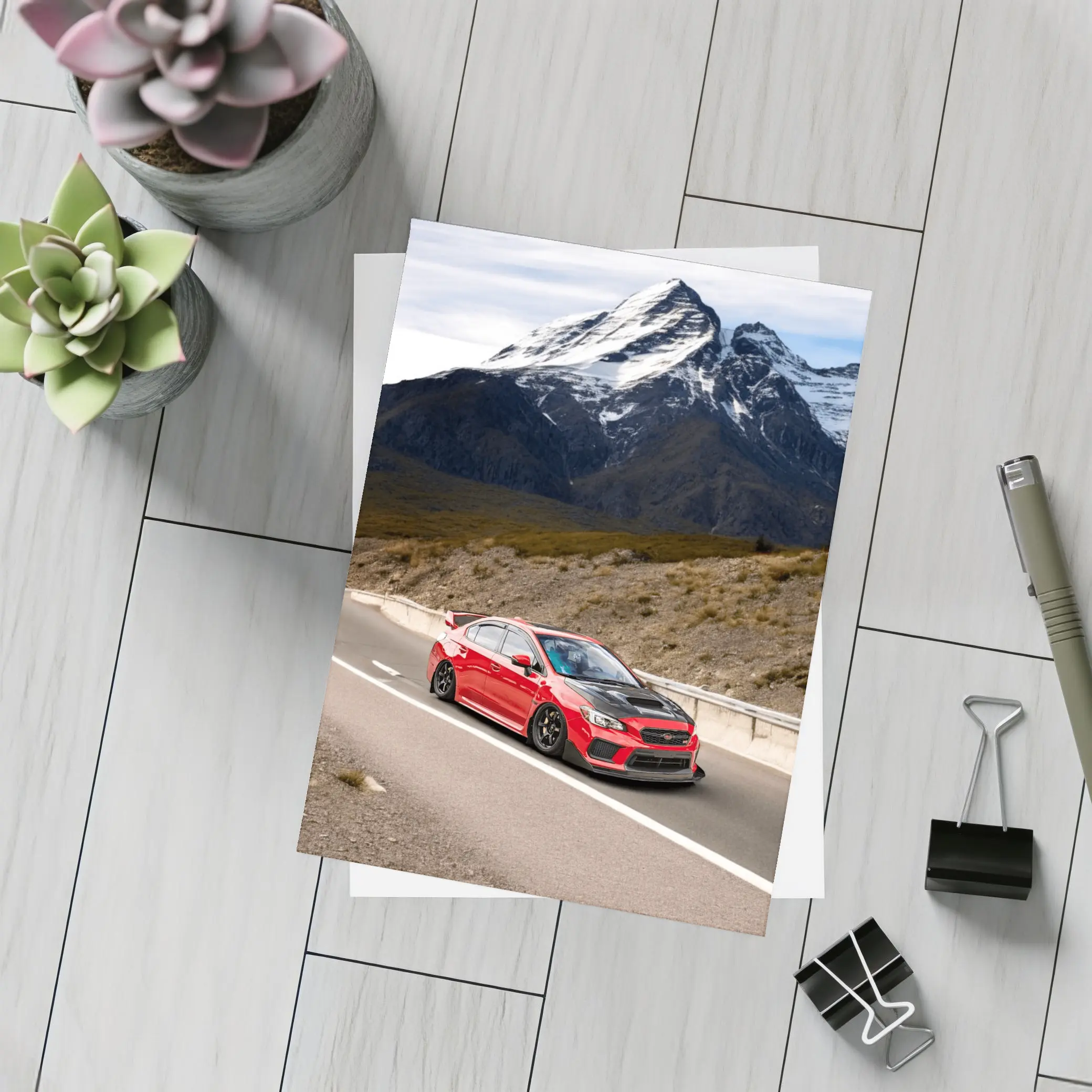 Red Subaru WRX STI Mountain Road Drive – Postcards