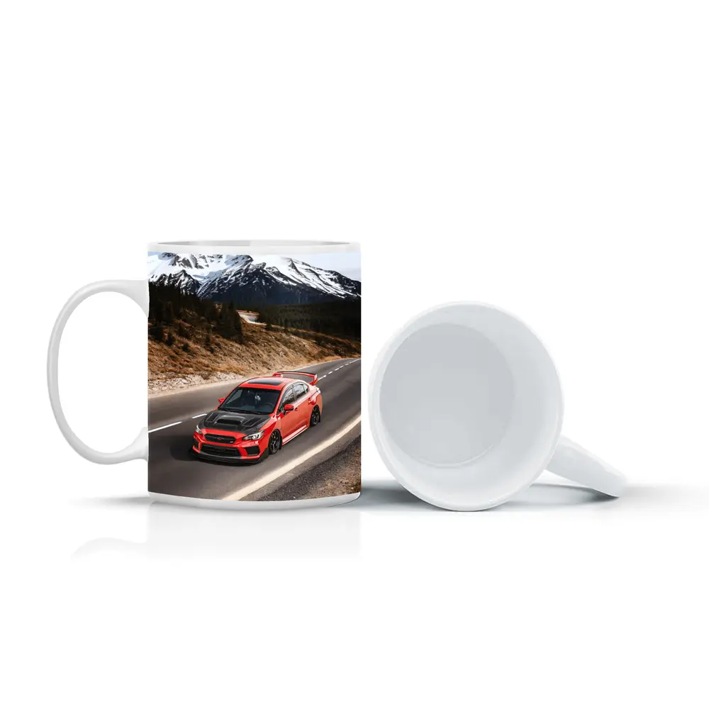 Red Subaru WRX STI Snowy Mountain Road – Mugs