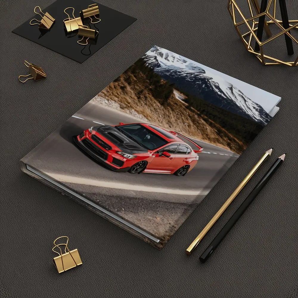 Red Subaru WRX STI Snowy Mountain Road – Notebooks