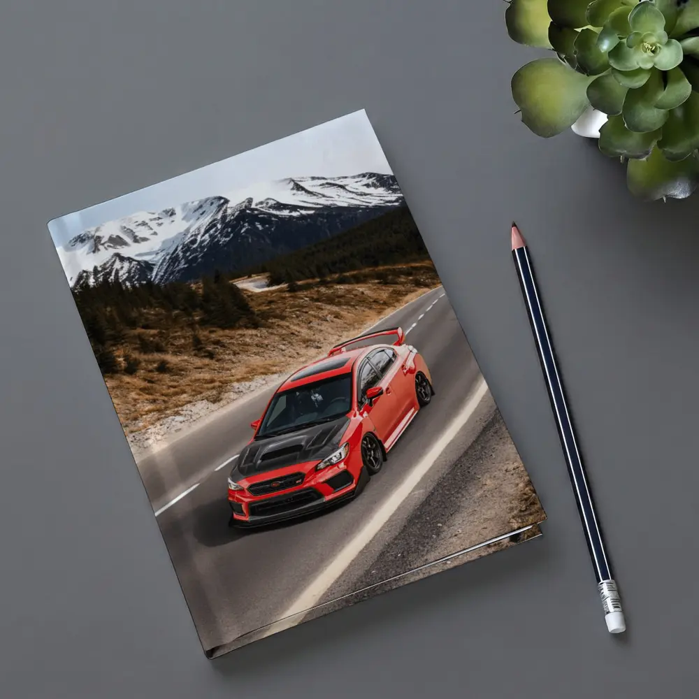 Red Subaru WRX STI Snowy Mountain Road – Notebooks