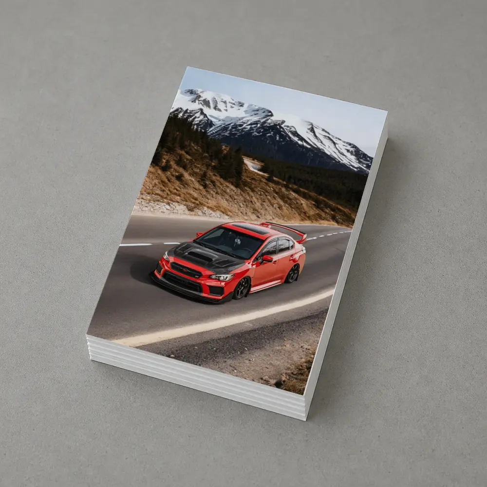Red Subaru WRX STI Snowy Mountain Road – Postcards