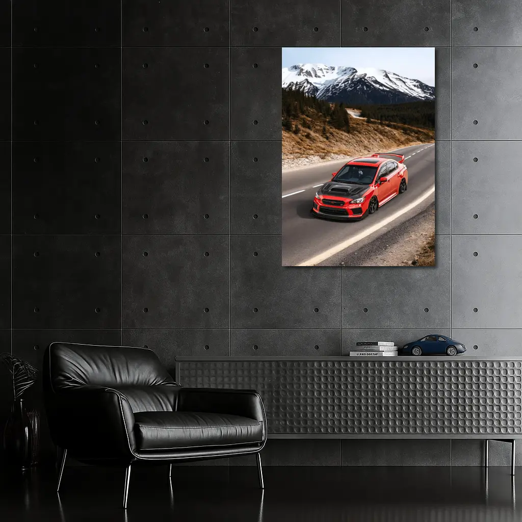 Red Subaru WRX STI Snowy Mountain Road – Wall Art