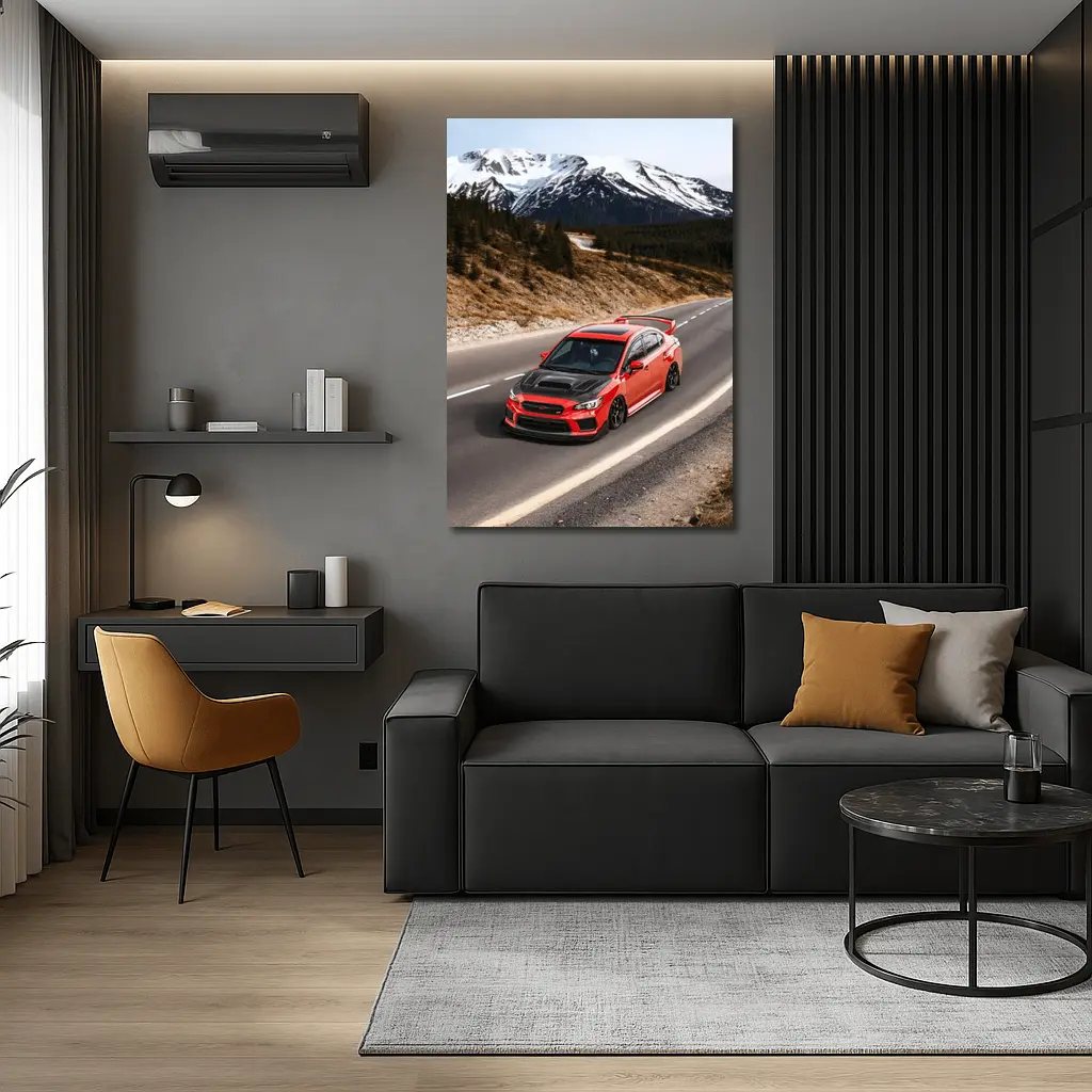 Red Subaru WRX STI Snowy Mountain Road – Wall Art