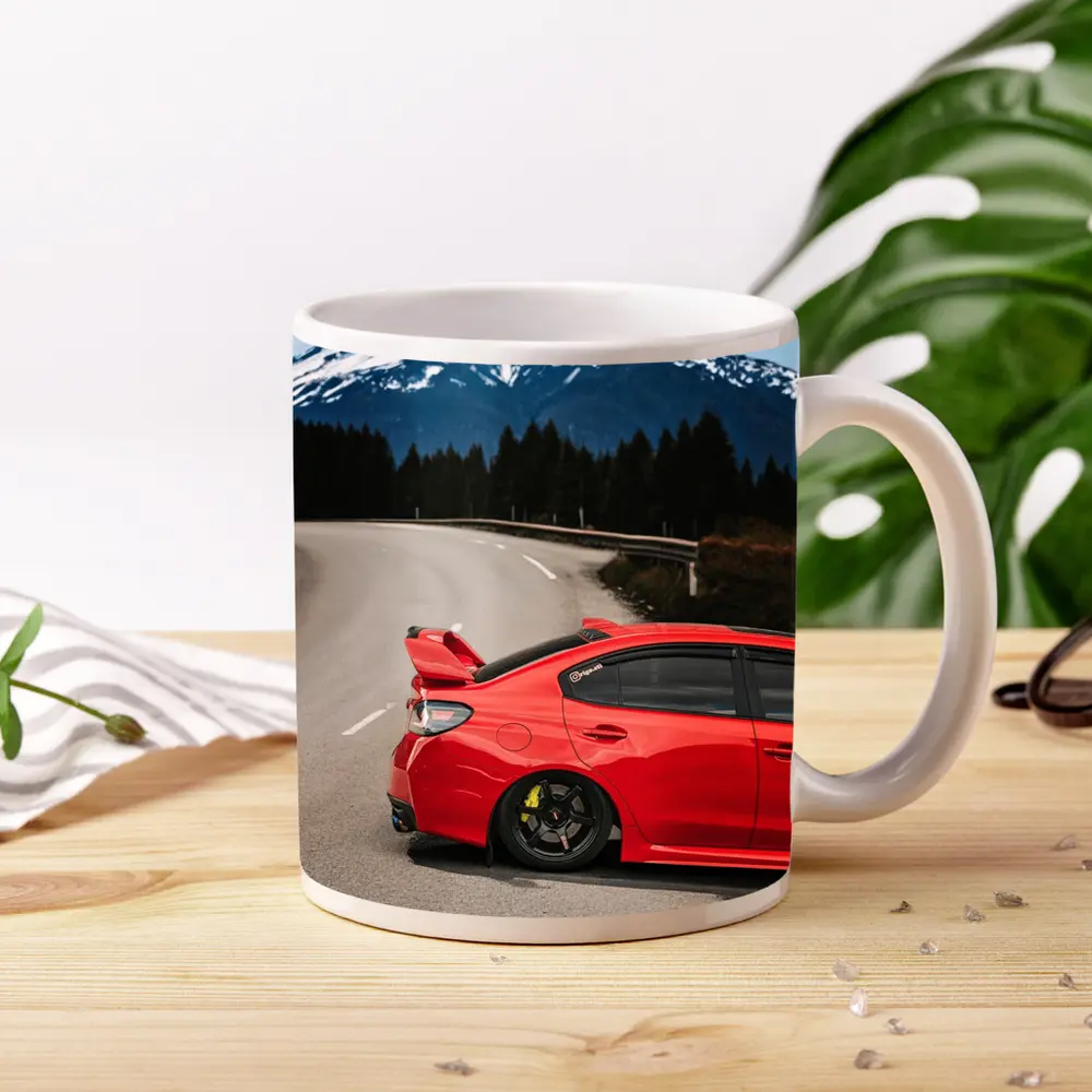 Red Subaru WRX STI Snowy Mountain Road – Mugs