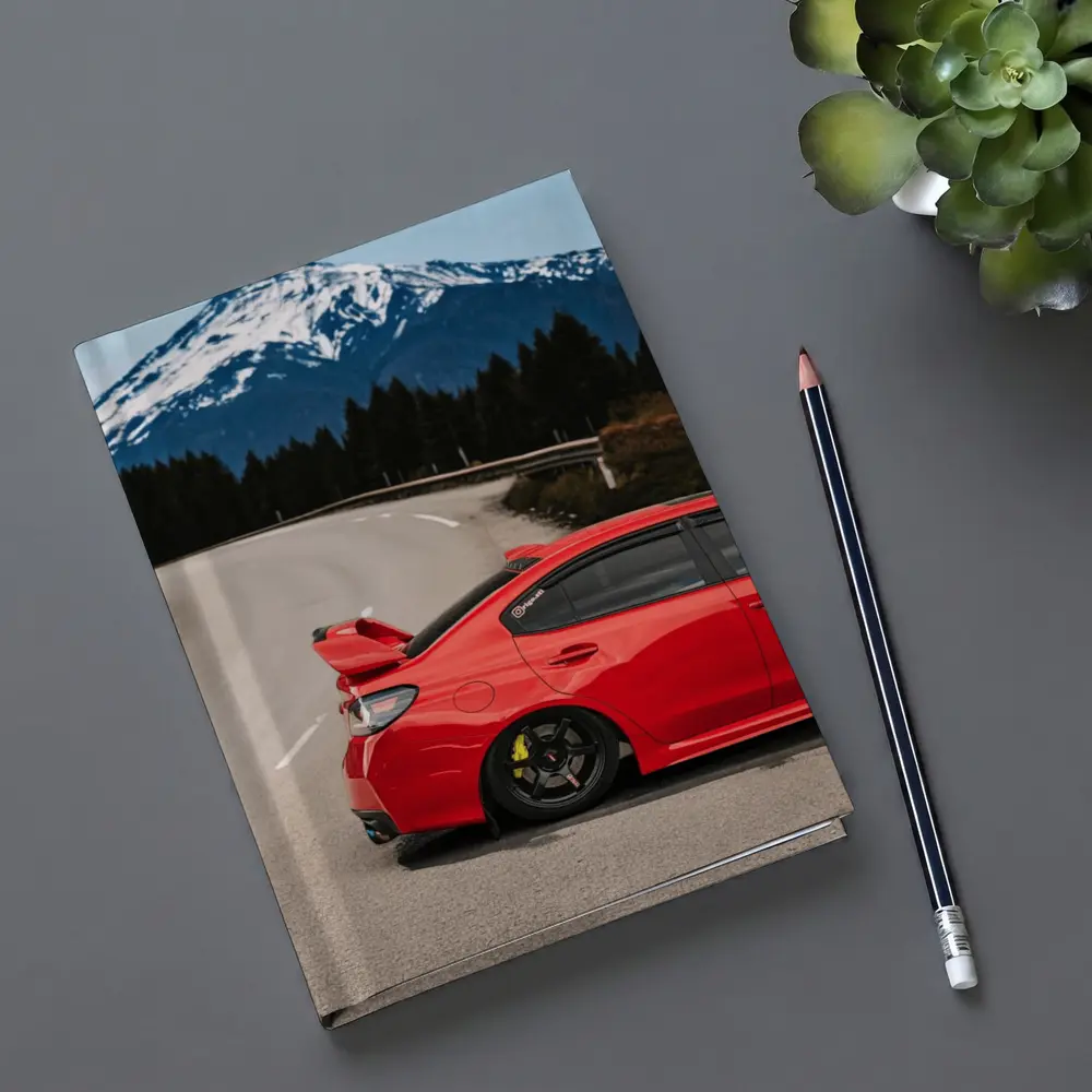 Red Subaru WRX STI Snowy Mountain Road – Notebooks