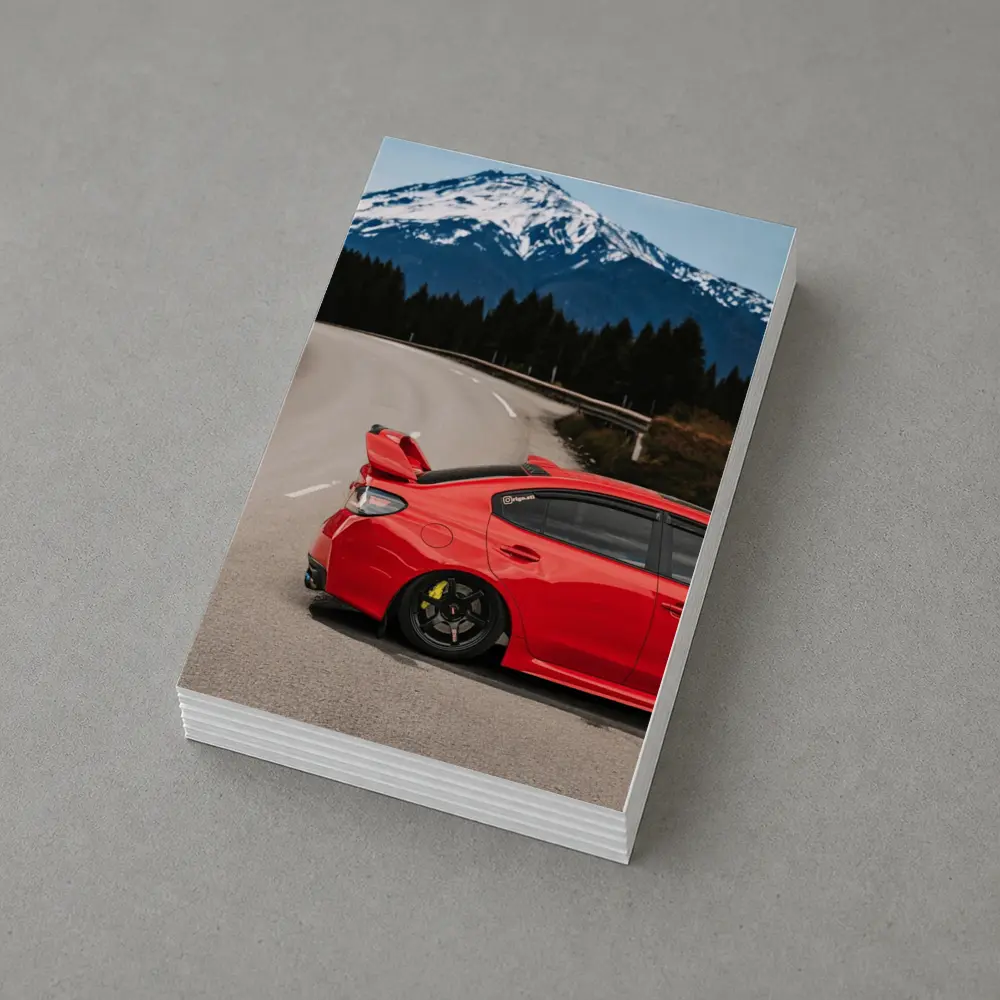 Red Subaru WRX STI Snowy Mountain Road – Postcards