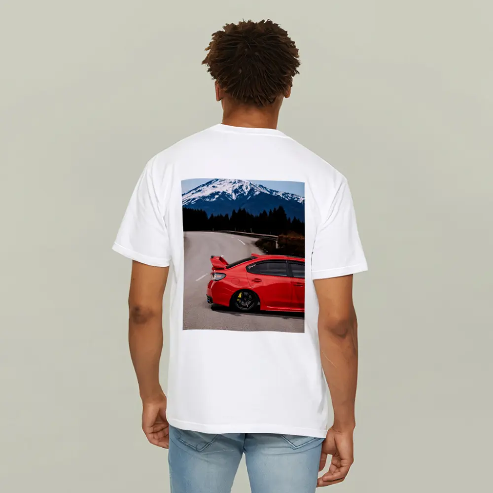 Red Subaru WRX STI Snowy Mountain Road – T-Shirts
