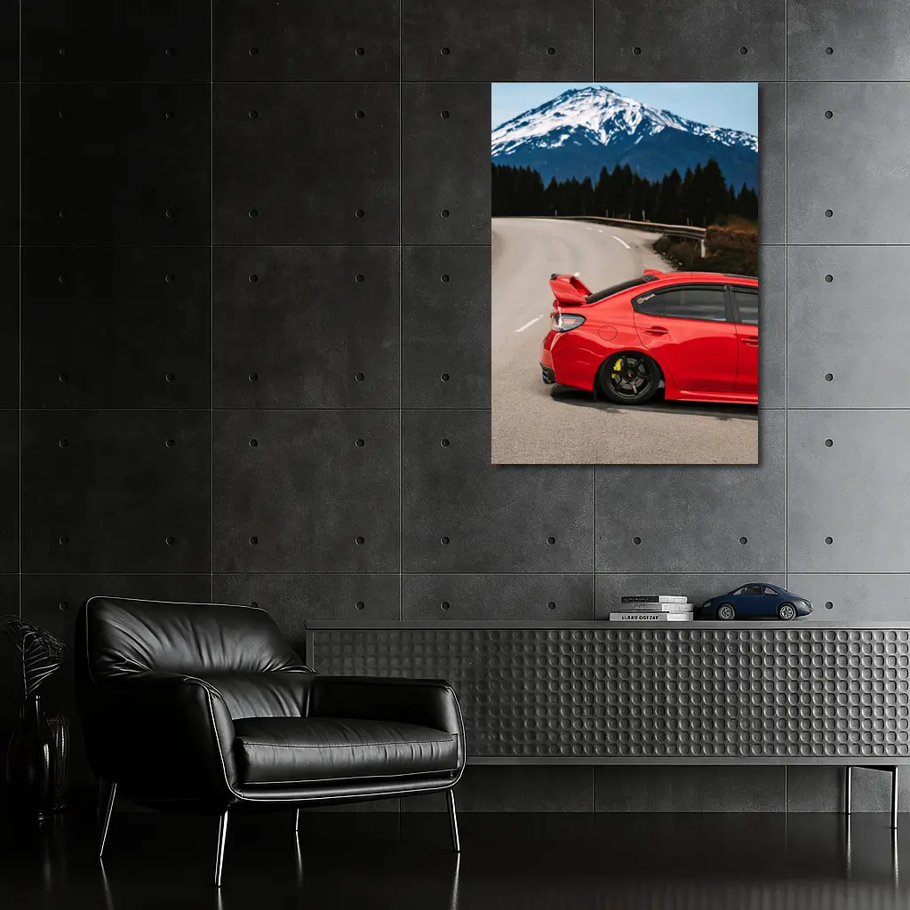 Red Subaru WRX STI Snowy Mountain Road – Wall Art
