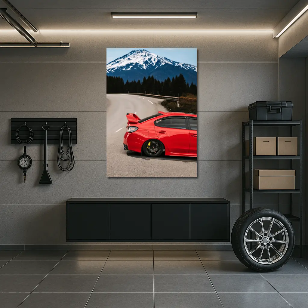 Red Subaru WRX STI Snowy Mountain Road – Wall Art
