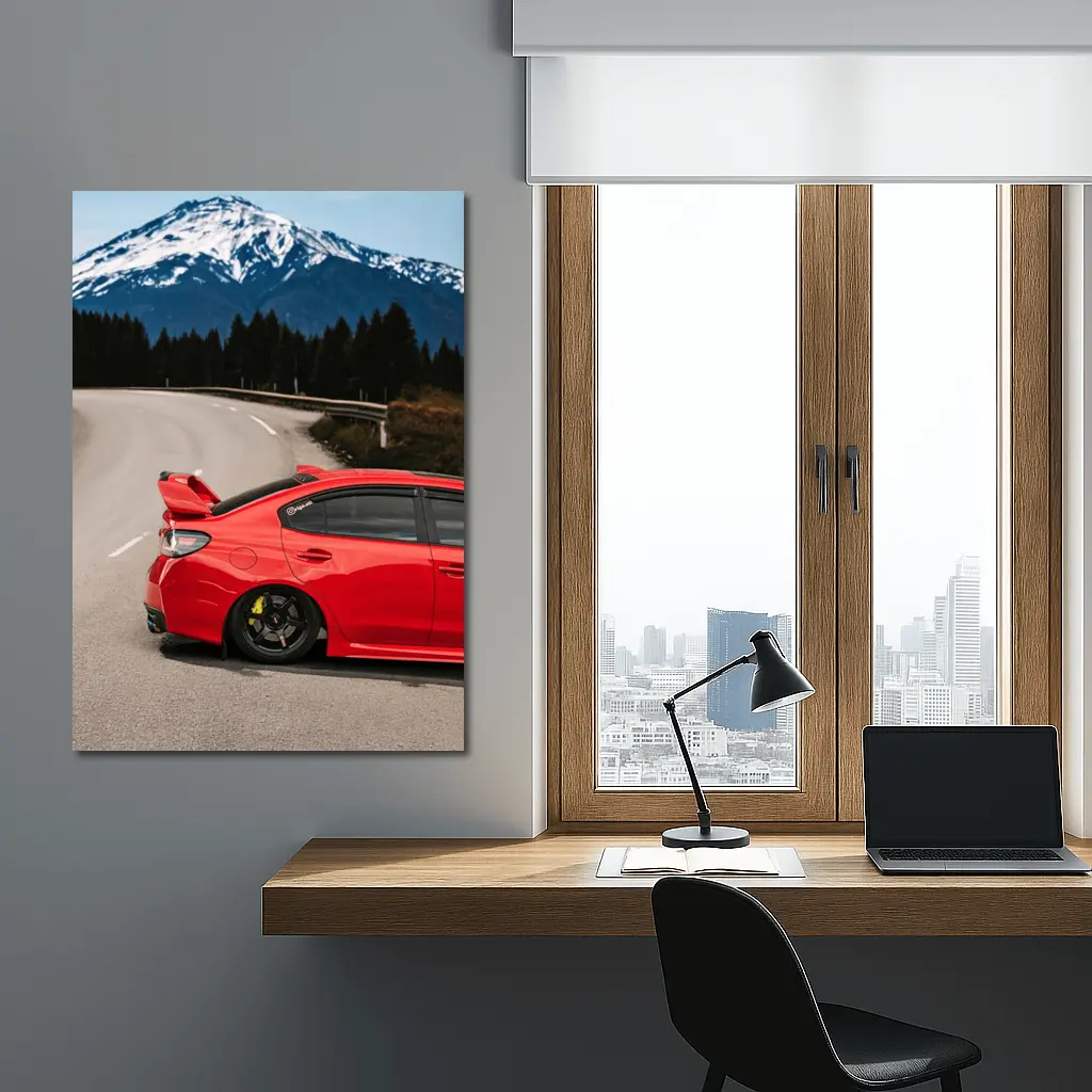 Red Subaru WRX STI Snowy Mountain Road – Wall Art