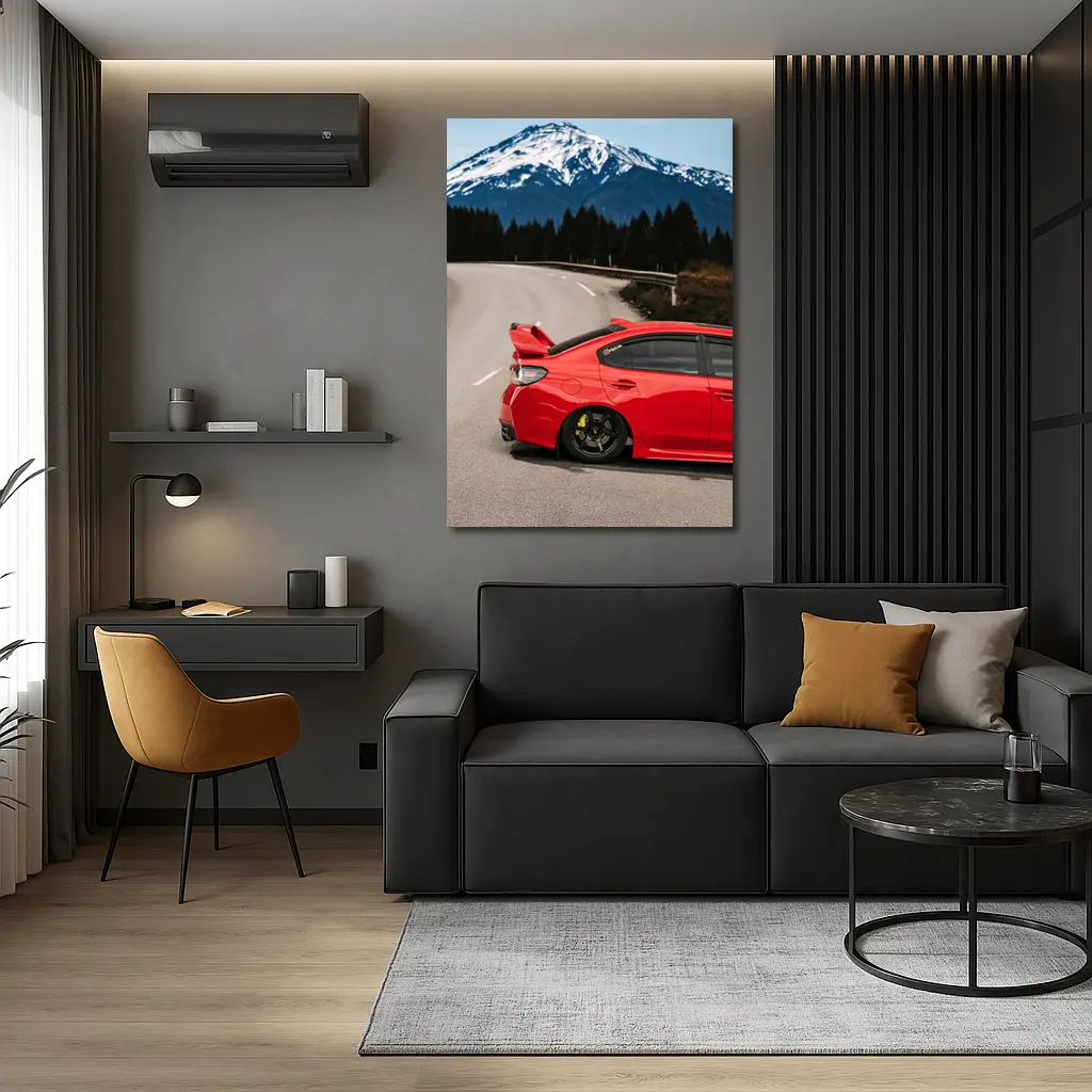 Red Subaru WRX STI Snowy Mountain Road – Wall Art